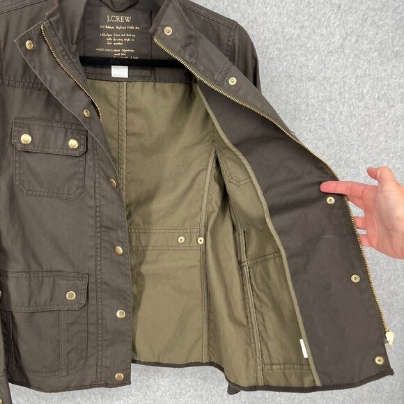J Crew Womens Relaxed Boyfriend Field Jacket Size XS Olive Green Brown Waxed - Picture 3 of 12